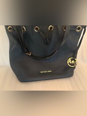 Michael Kors Navy Pebbled Leather Drawstring Large Tote/Shoulder Bag